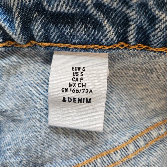 & Denim High Slit Denim Skirt, Light Wash, Ghost Hem Sz S - Picture 6 of 7